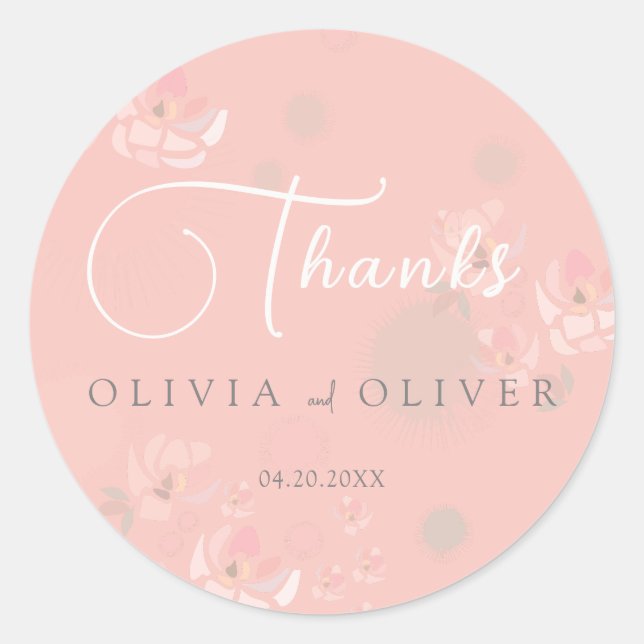 Pegatina Redonda Boda de Rosas de té suaves (Anverso)