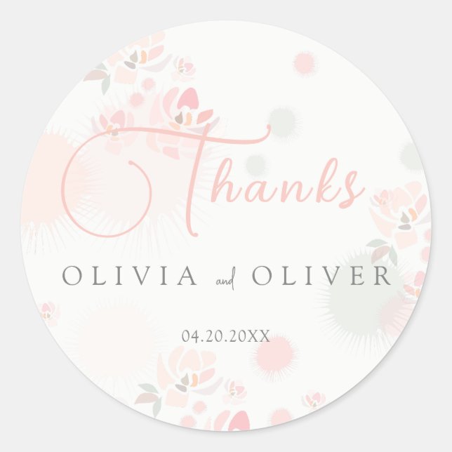 Pegatina Redonda Boda de Rosas de té suaves (Anverso)