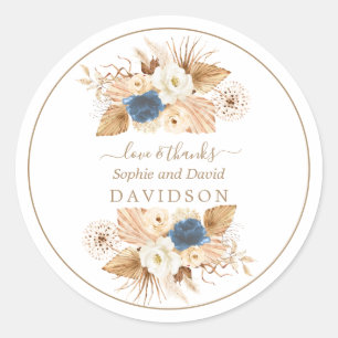 Pegatina Redonda Boda de Rosas Dusty Blue White Peach