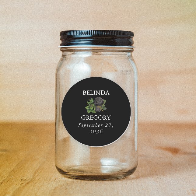 Pegatina Redonda Boda de Rosas negros en Halloween gótico (Gothic Halloween Black Roses Wedding Classic Round Sticker)