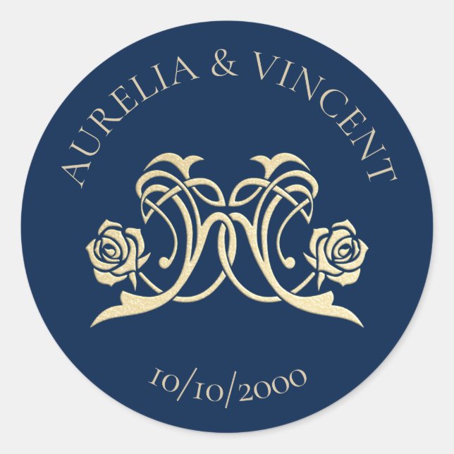 Pegatina Redonda Boda de Rosas reales medievales (Anverso)