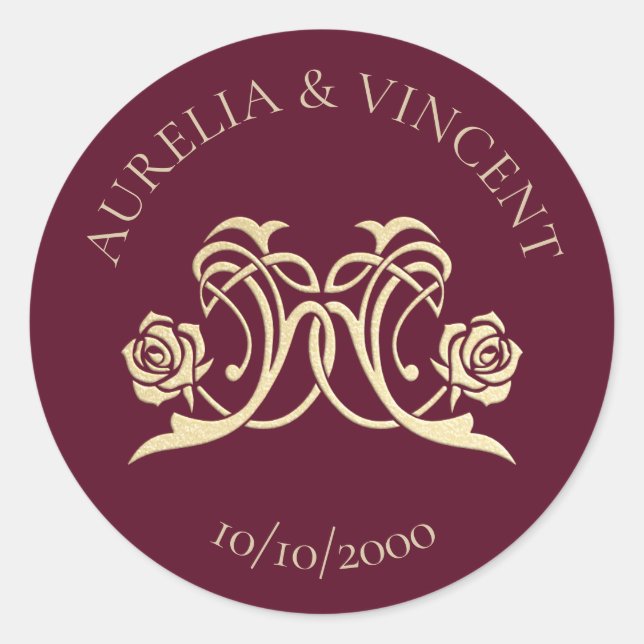 Pegatina Redonda Boda de Rosas reales medievales (Anverso)