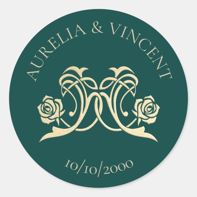 Pegatina Redonda Boda de Rosas reales medievales (Anverso)