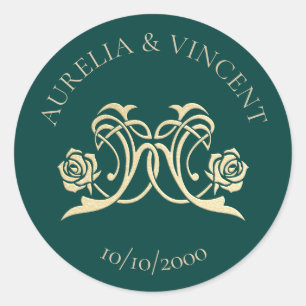 Pegatina Redonda Boda de Rosas reales medievales