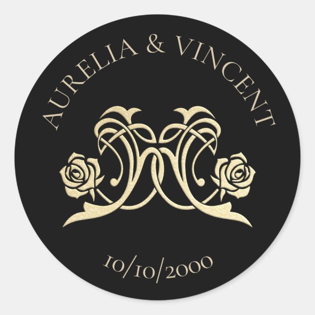 Pegatina Redonda Boda de Rosas reales medievales (Anverso)