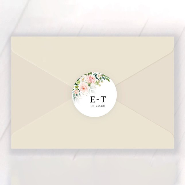 Pegatina Redonda Boda de rosas rosadas de Rubor etéreo (Subido por el creador)