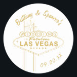 Pegatina Redonda Boda de Rótulo Gold Las Vegas<br><div class="desc">Personalizar el color y las fuentes,  así como el color del gráfico. Ilustracion vectorial de Becky Nimoy</div>