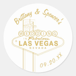 Pegatina Redonda Boda de Rótulo Gold Las Vegas