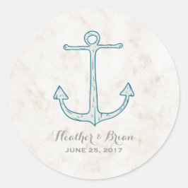 Pegatina Redonda Boda de Royal Blue Rustic Anchor