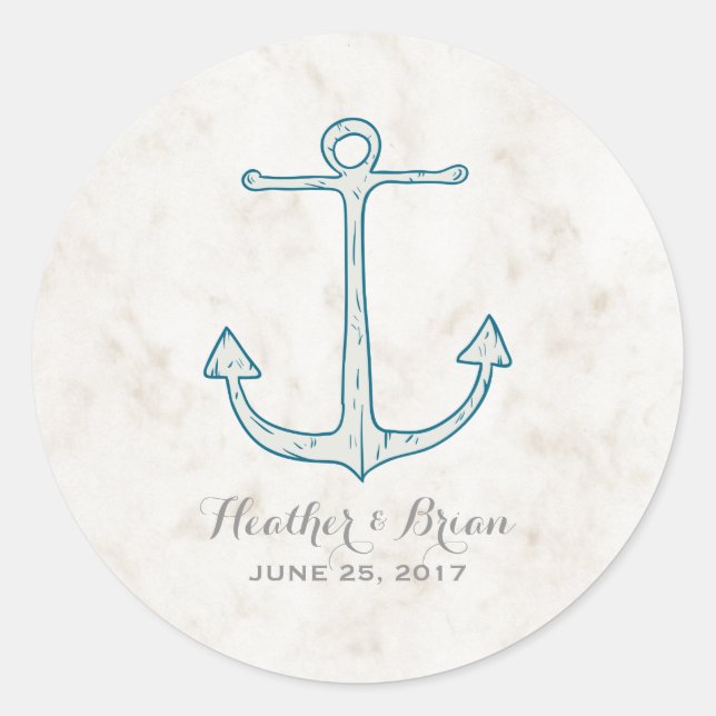 Pegatina Redonda Boda de Royal Blue Rustic Anchor (Anverso)