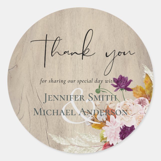 Pegatina Redonda Boda de Rubor Rustic Maroon Ginger (Anverso)