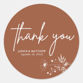 Pegatina Redonda Boda de Rustic Wildflower Terracotta Boho