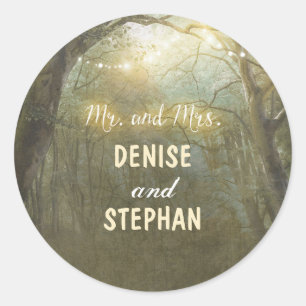 Pegatina Redonda Boda de Rustic Woodland Tree String