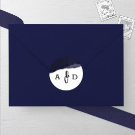 Pegatina Redonda Boda de salto de pincel de acuarela de la marina