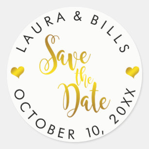 Pegatina Redonda Boda de Save the Date Gold Love Purpurina