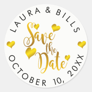 Pegatina Redonda Boda de Save the Date Gold Love Purpurina