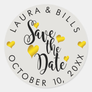 Pegatina Redonda Boda de Save the Date Gold Love Purpurina