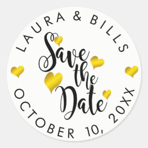 Pegatina Redonda Boda de Save the Date Gold Love Purpurina