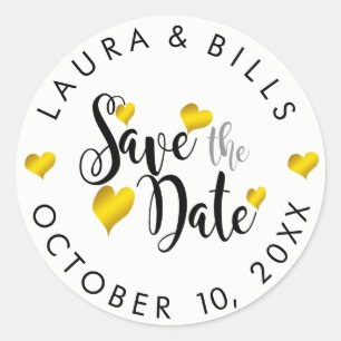 Pegatina Redonda Boda de Save the Date Gold Love Purpurina