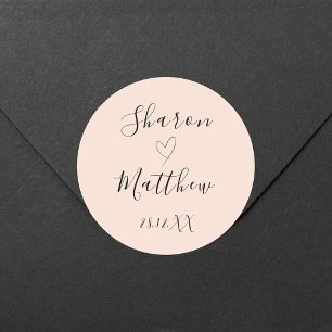 Pegatina Redonda Boda de script manuscrito rosa Rubor personalizado