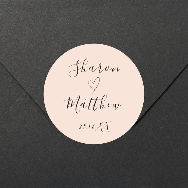 Pegatina Redonda Boda de script manuscrito rosa Rubor personalizado (Subido por el creador)