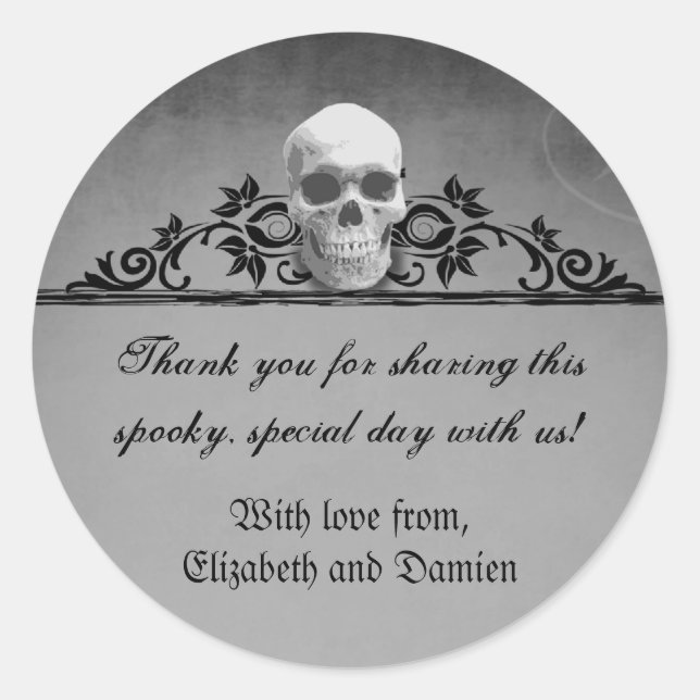 Pegatina Redonda Boda de Skull Frame Halloween (Anverso)