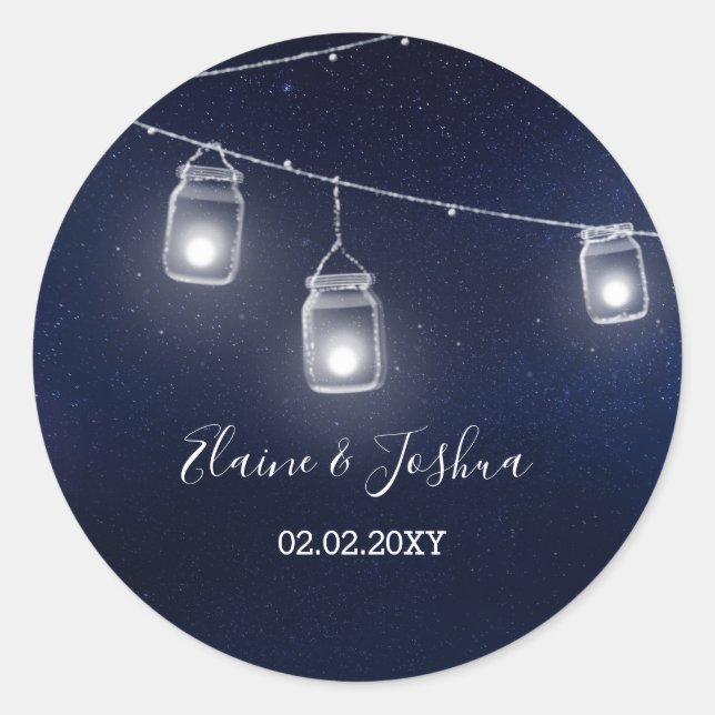 Pegatina Redonda boda de starry sky mason jars (Anverso)