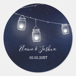 Pegatina Redonda boda de starry sky mason jars