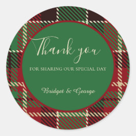 Pegatina Redonda boda de tartán celta negro verde