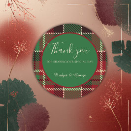 Pegatina Redonda boda de tartán celta negro verde