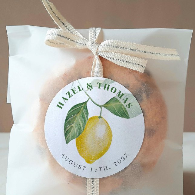 Pegatina Redonda Boda de temporada de limón | Guardar la fecha (Subido por el creador)