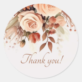 Pegatina Redonda Boda de Terracota Botánica Floral Gracias