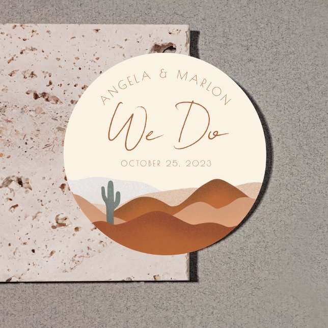 Pegatina Redonda Boda de Terracota del Desierto Boho Moderno (Subido por el creador)