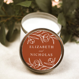 Pegatina Redonda Boda de Terracota Floral Esbozada