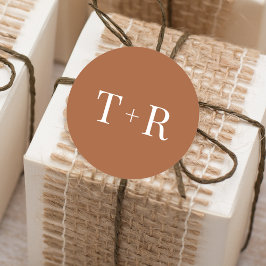 Pegatina Redonda Boda de Terracota Monogramada Simple
