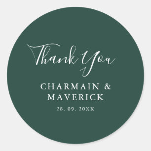 Pegatina Redonda Boda de texto blanco esmeralda simple