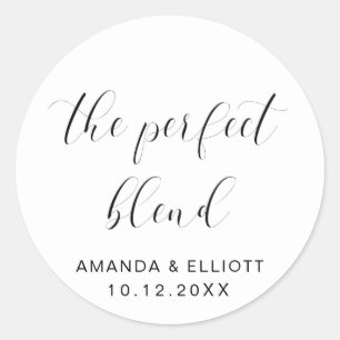 Pegatina Redonda Boda de tipografía blanca y negra