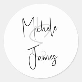 Pegatina Redonda Boda de tipografía de guión minimalista