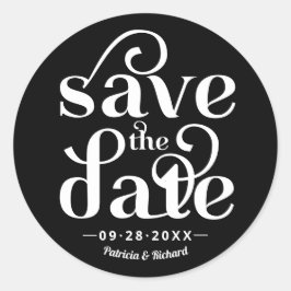Pegatina Redonda Boda de Tipografía Moderna Guardar la Fecha