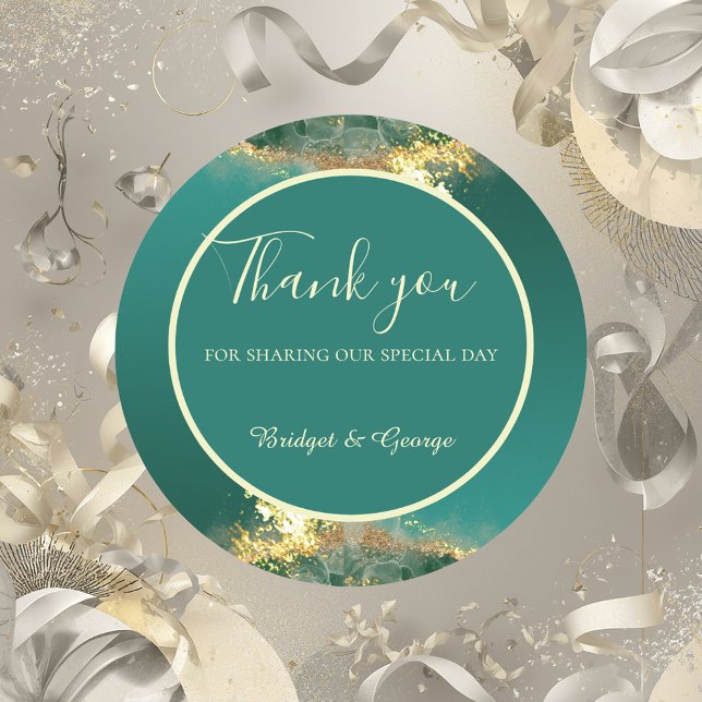 Pegatina Redonda Boda de tonos de joyas de oro verde esmeralda (Subido por el creador)