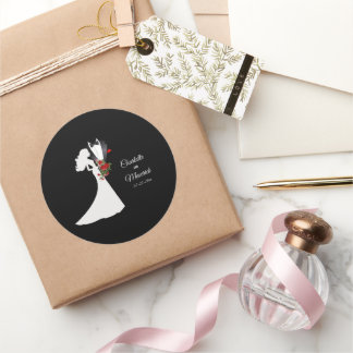 Pegatina Redonda Boda de Tuxedo Suit & Bride Silhouette