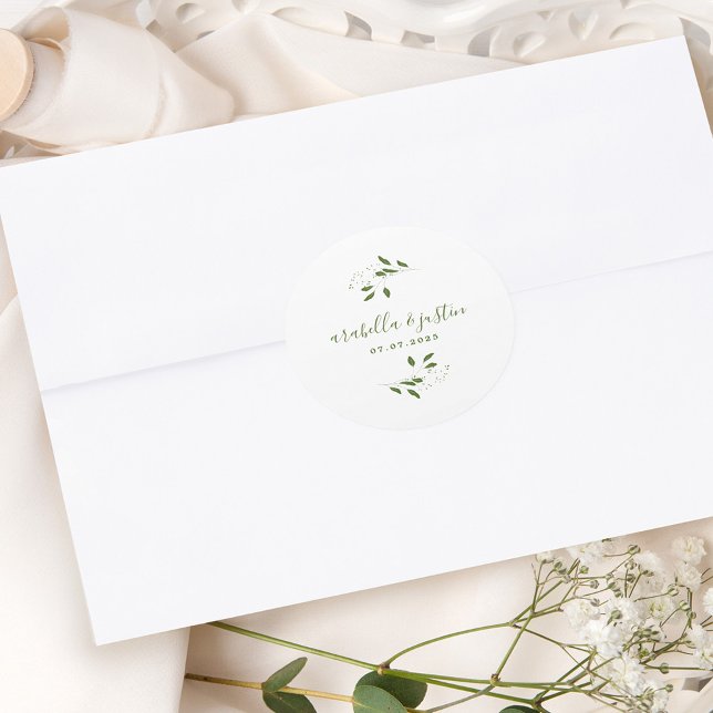 Pegatina Redonda Boda de vegetación botánica de escritura moderna (Subido por el creador)