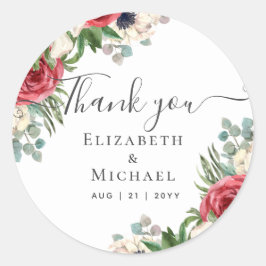 Pegatina Redonda Boda de vegetación de eucalipto floral de la marin