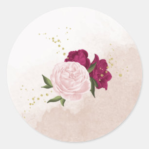Pegatina Redonda boda de vegetación de flores rosa magenta