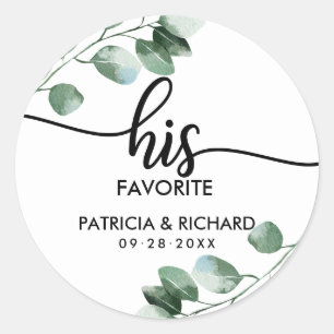 Pegatina Redonda Boda de Vegetación Favorita de Él y Ella