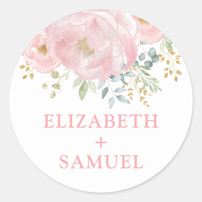 Pegatina Redonda Boda de vegetación floral rosa de Rubor Pastel mod (Anverso)