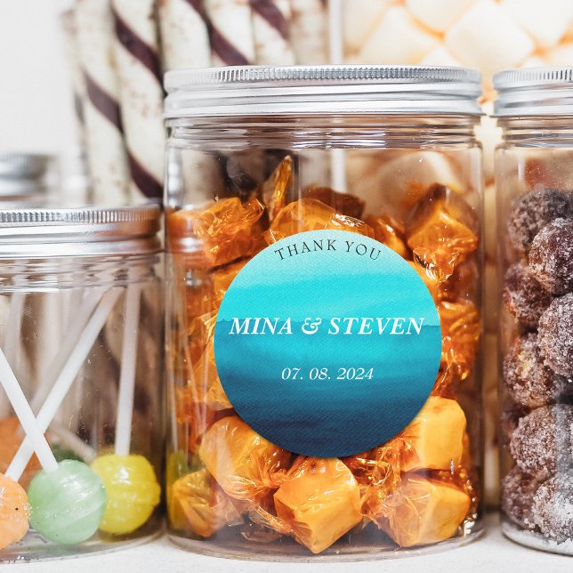 Pegatina Redonda Boda de verano de color azul acuático (Subido por el creador)