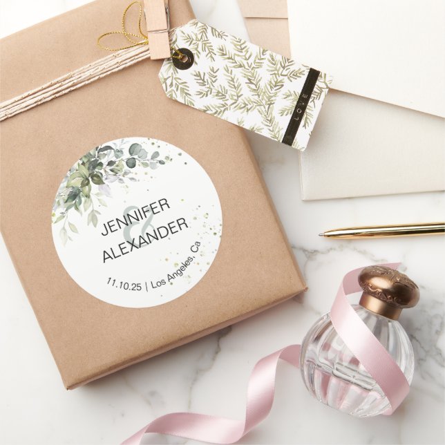 Pegatina Redonda Boda de verde (Regalar)