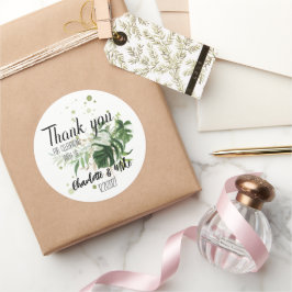 Pegatina Redonda Boda de verde personalizado favorece a Boda tropic