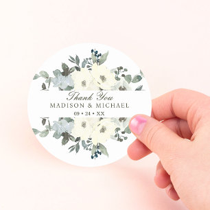 Pegatina Redonda Boda de Verdor Floral de Marfil Watercolor